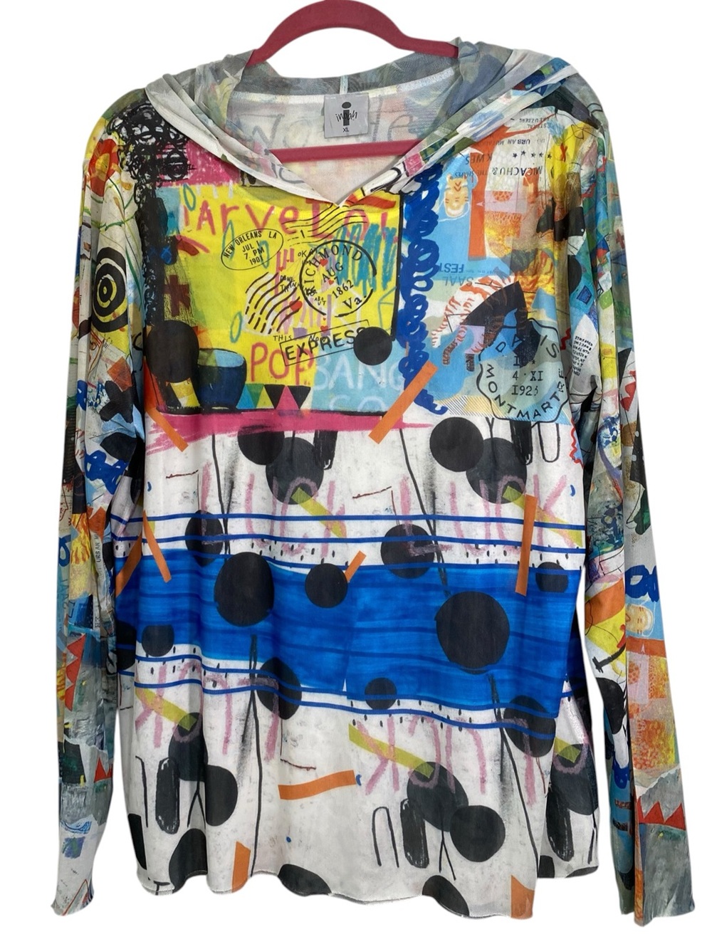 Inoah Abstract Art Print Mesh Hooded Top